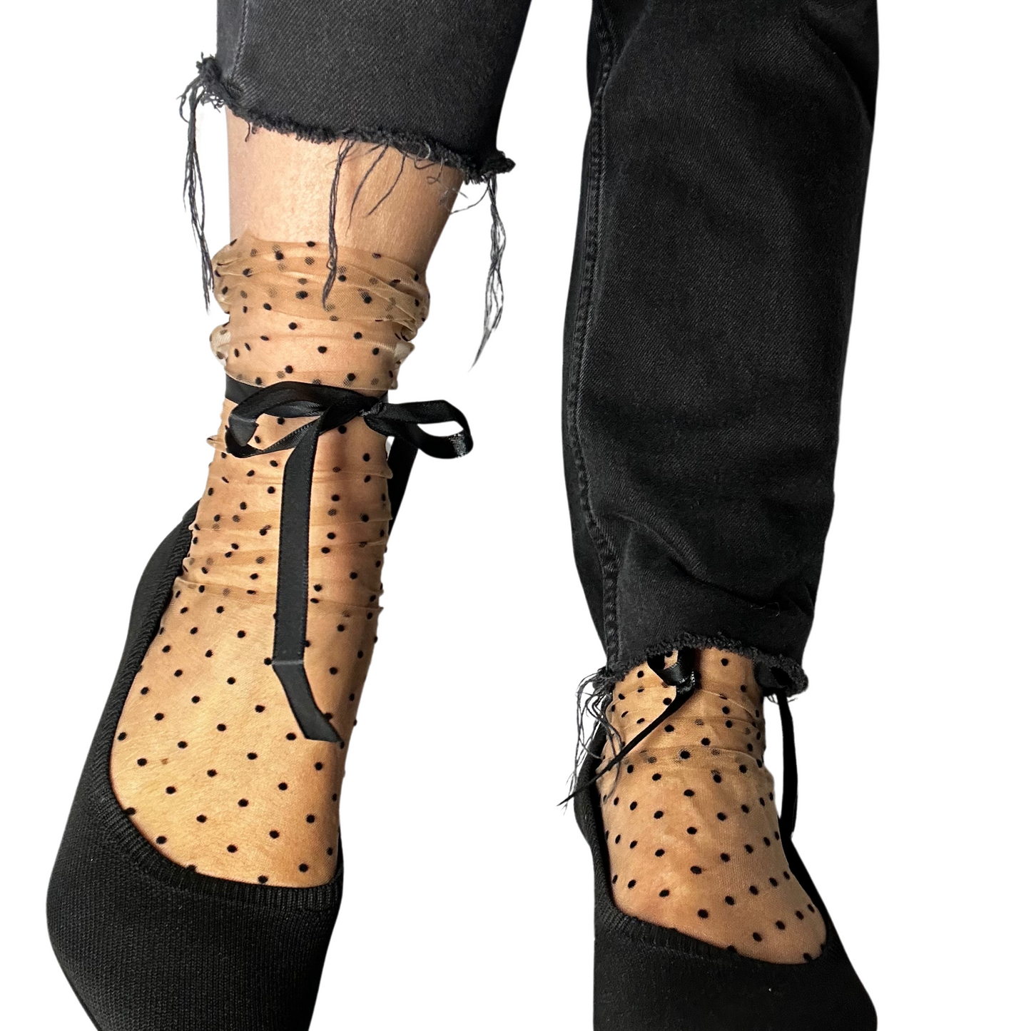 Polka Dot Bow Sheer Socks