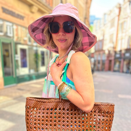 Wide brimmed reversible checked sunhats