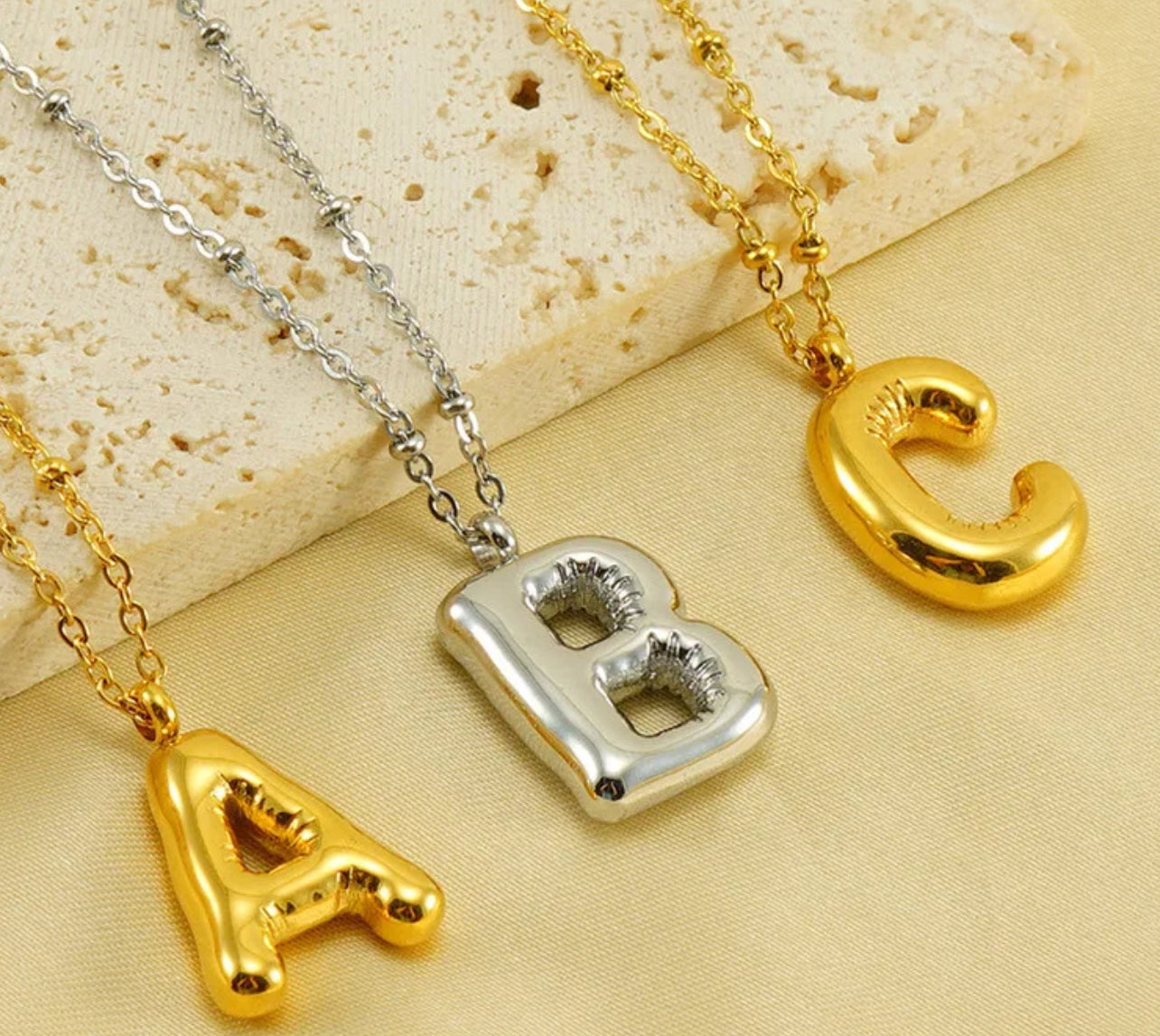 Silver Puffy Initial letter pendant