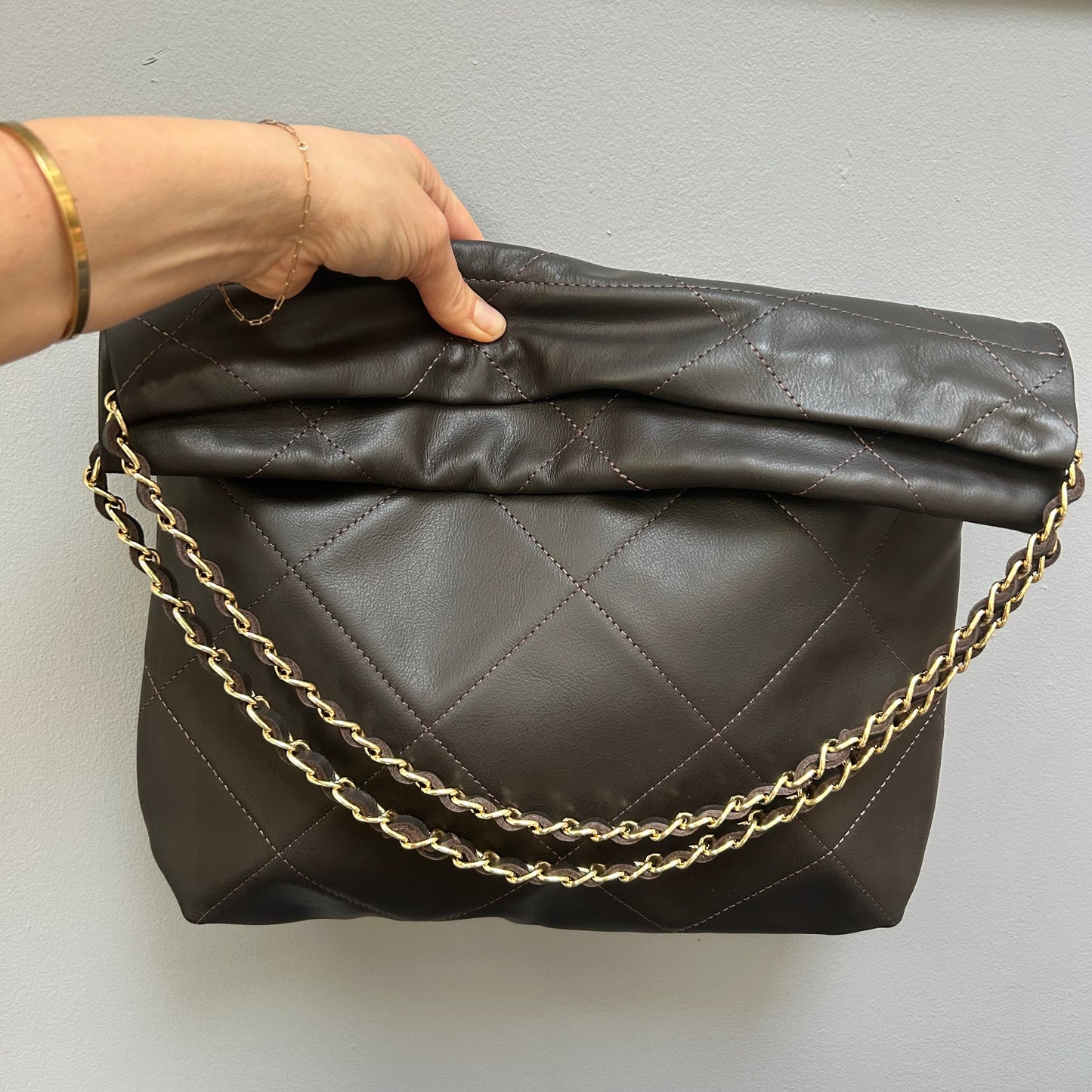 Quilted Leather Bag with Chain Strap