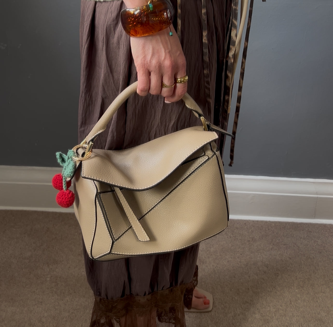 Leather Grab Handle Geometric Bags
