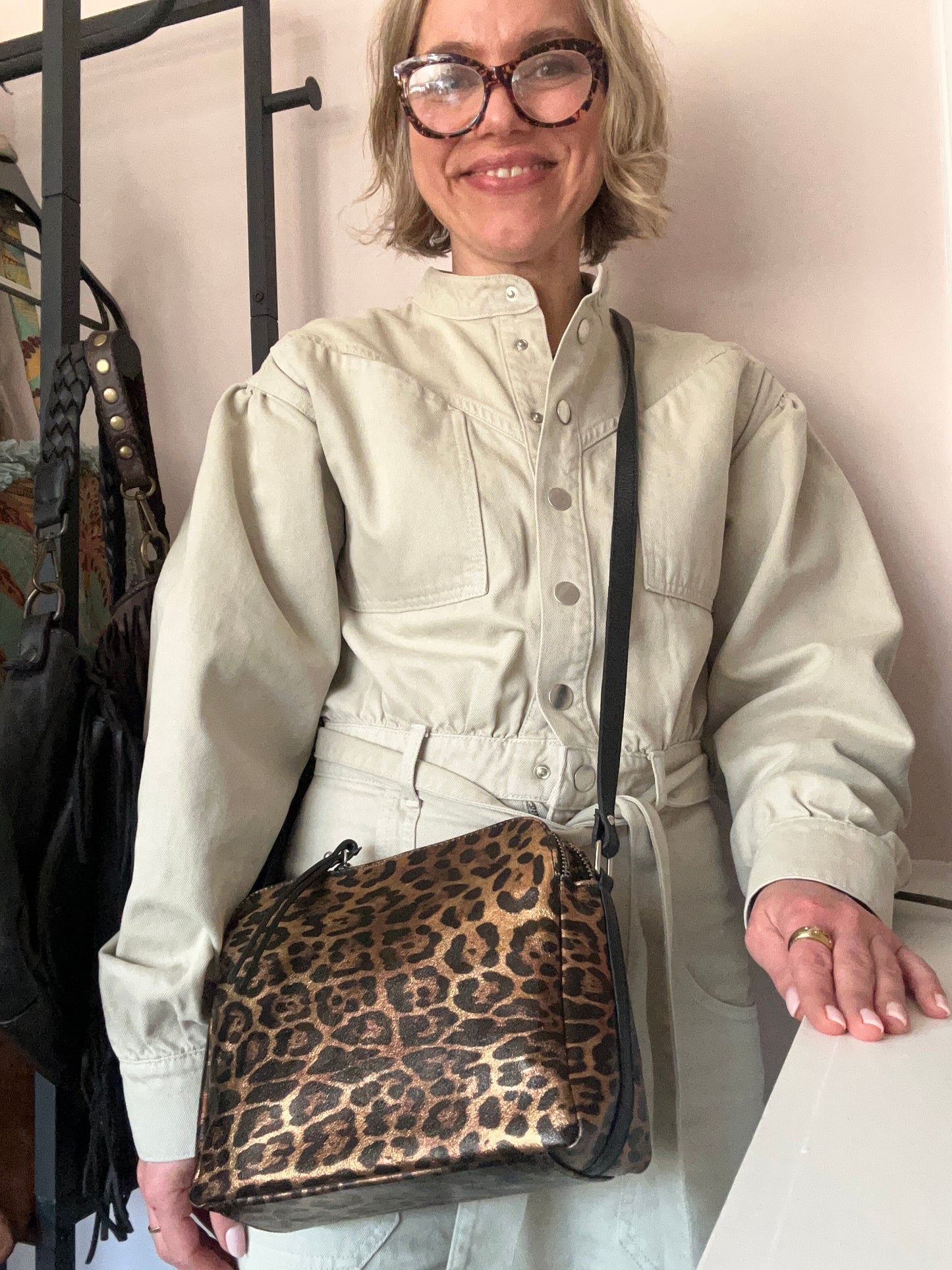 Metallic leopard crossbody