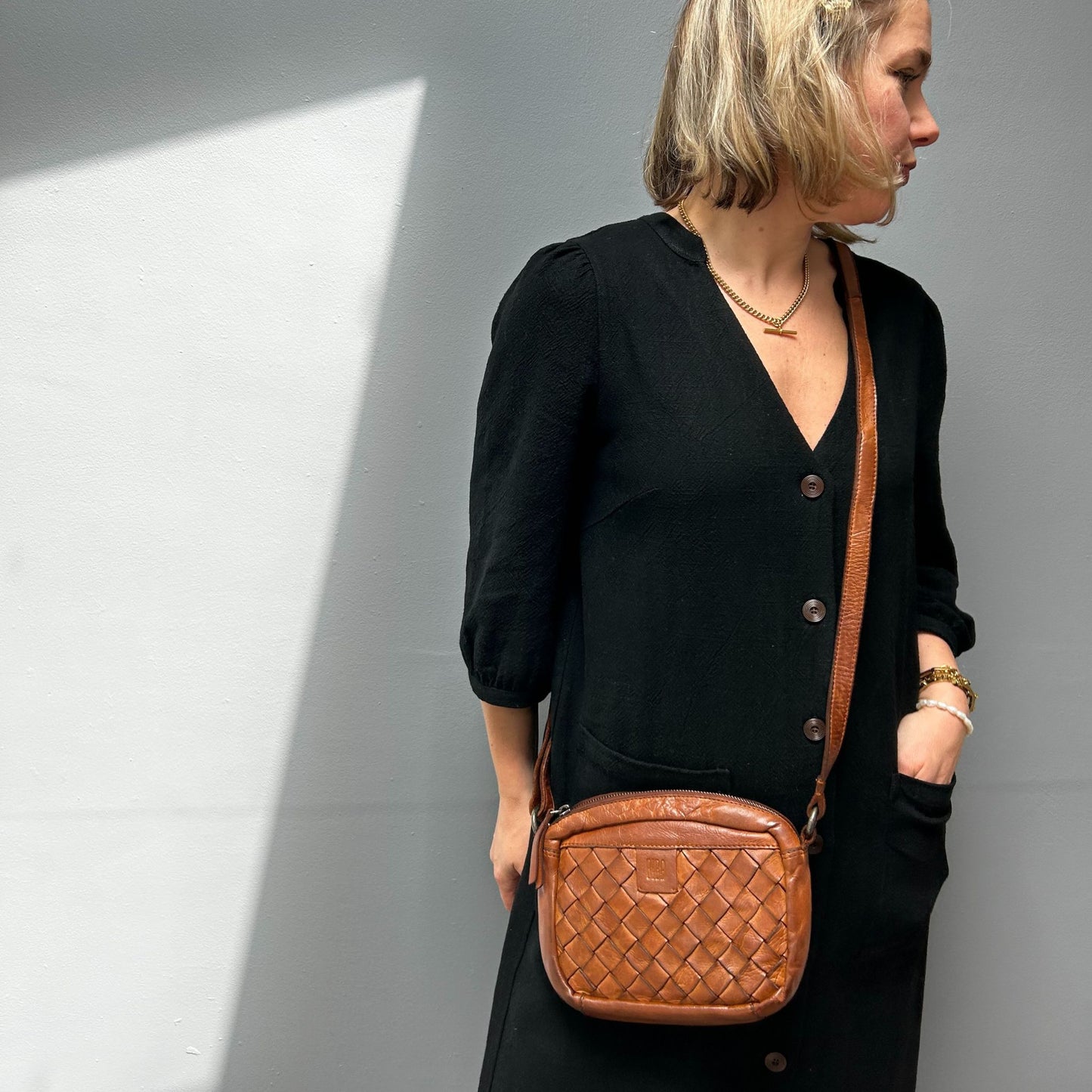 Black Woven Leather Camera Bag