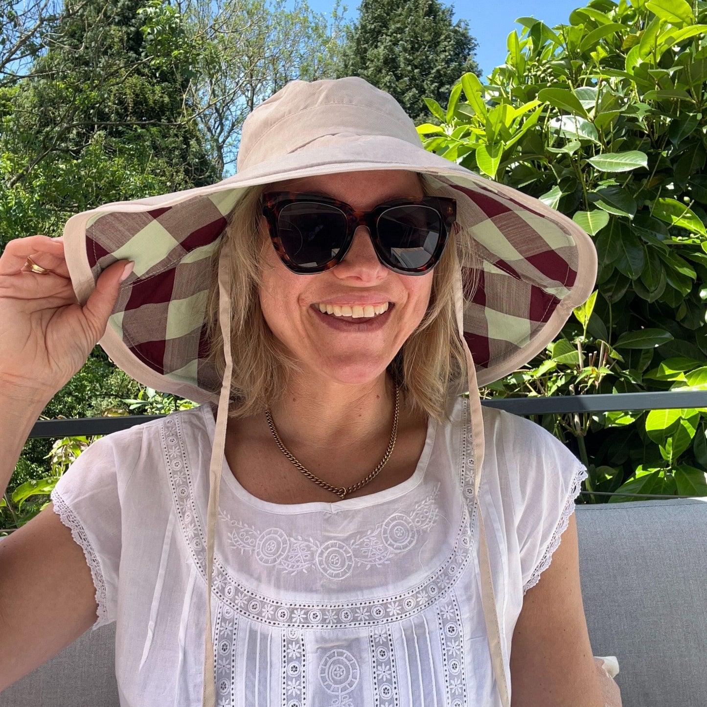 Wide brimmed reversible checked sunhats