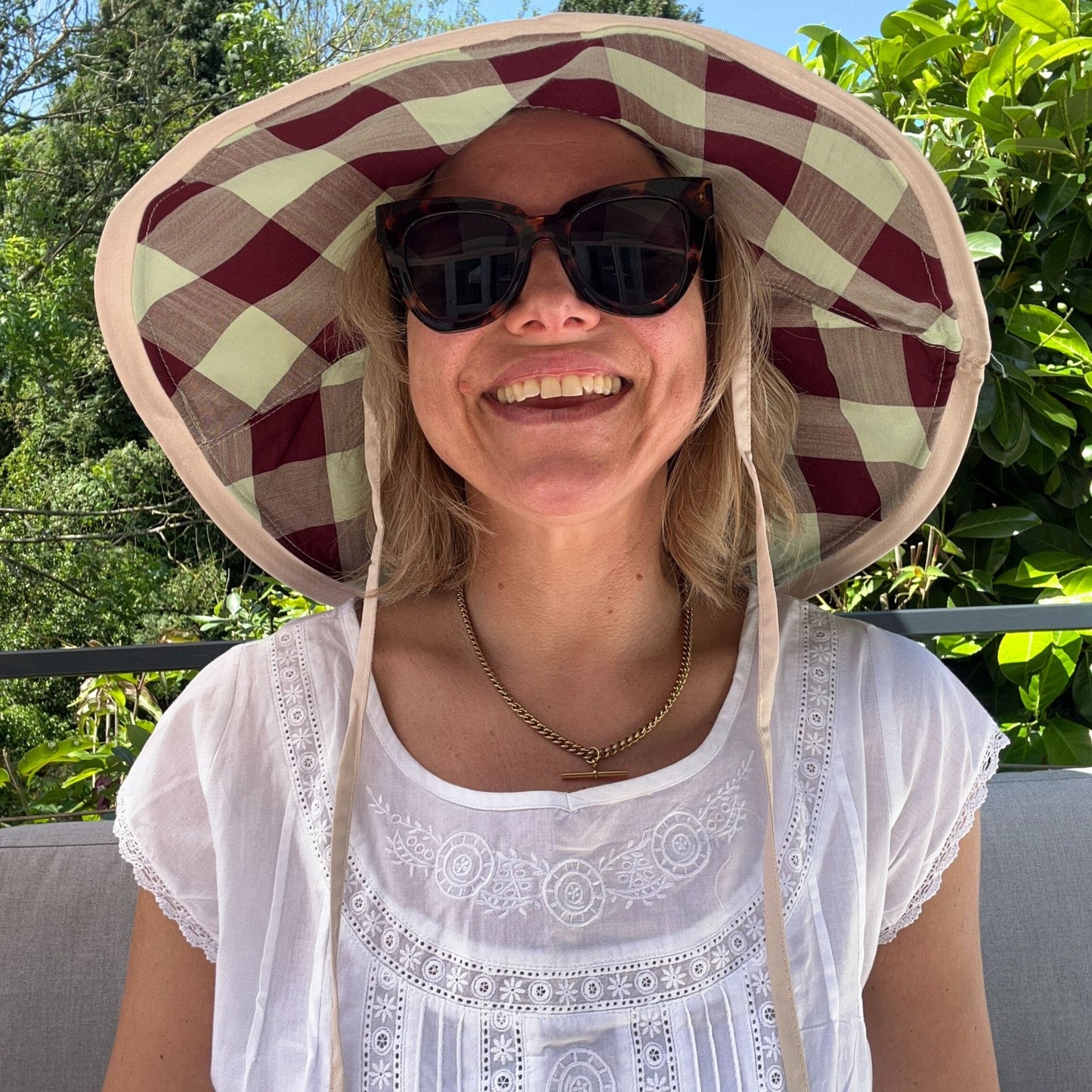 Wide brimmed reversible checked sunhats