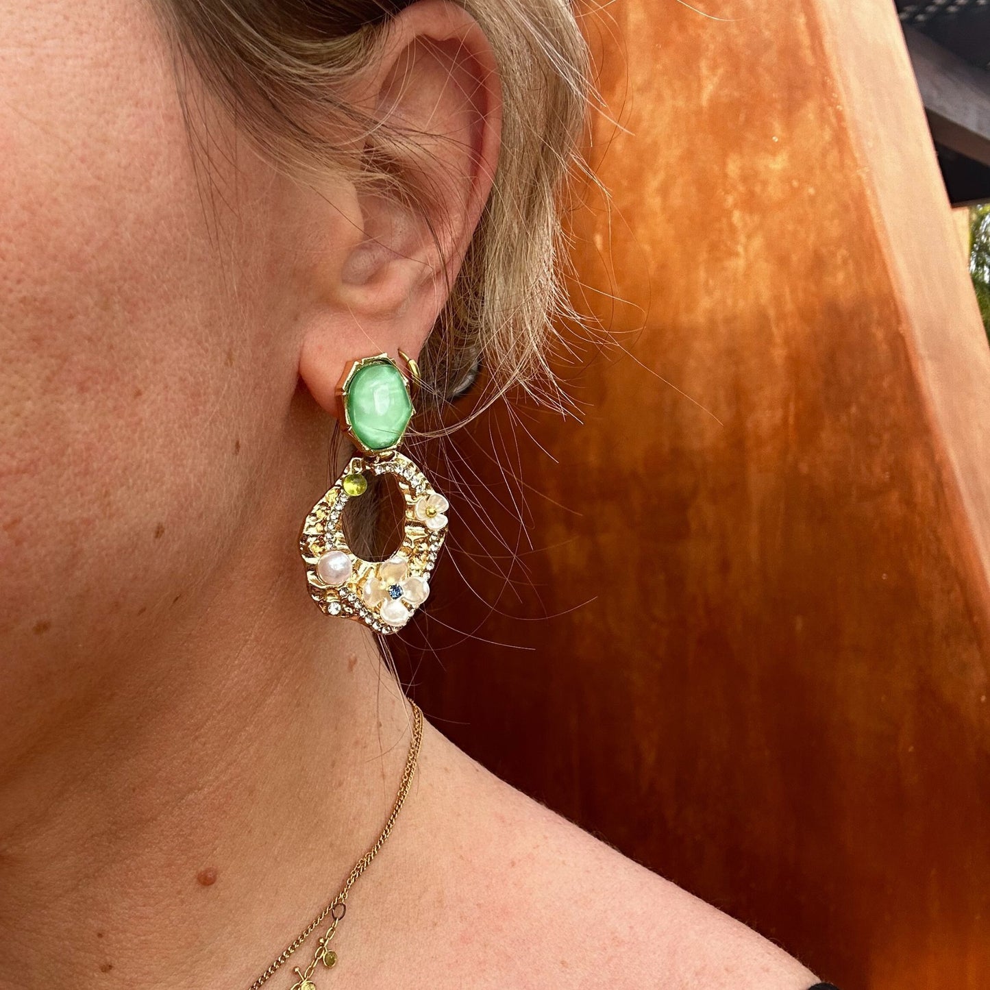 Jewelled Flower & Pearl Earrings