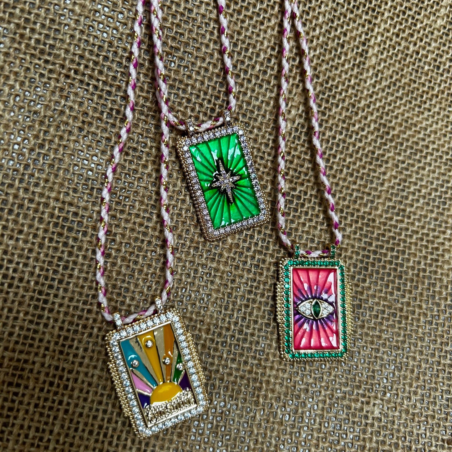 Jewelled Enamel Tag Necklaces