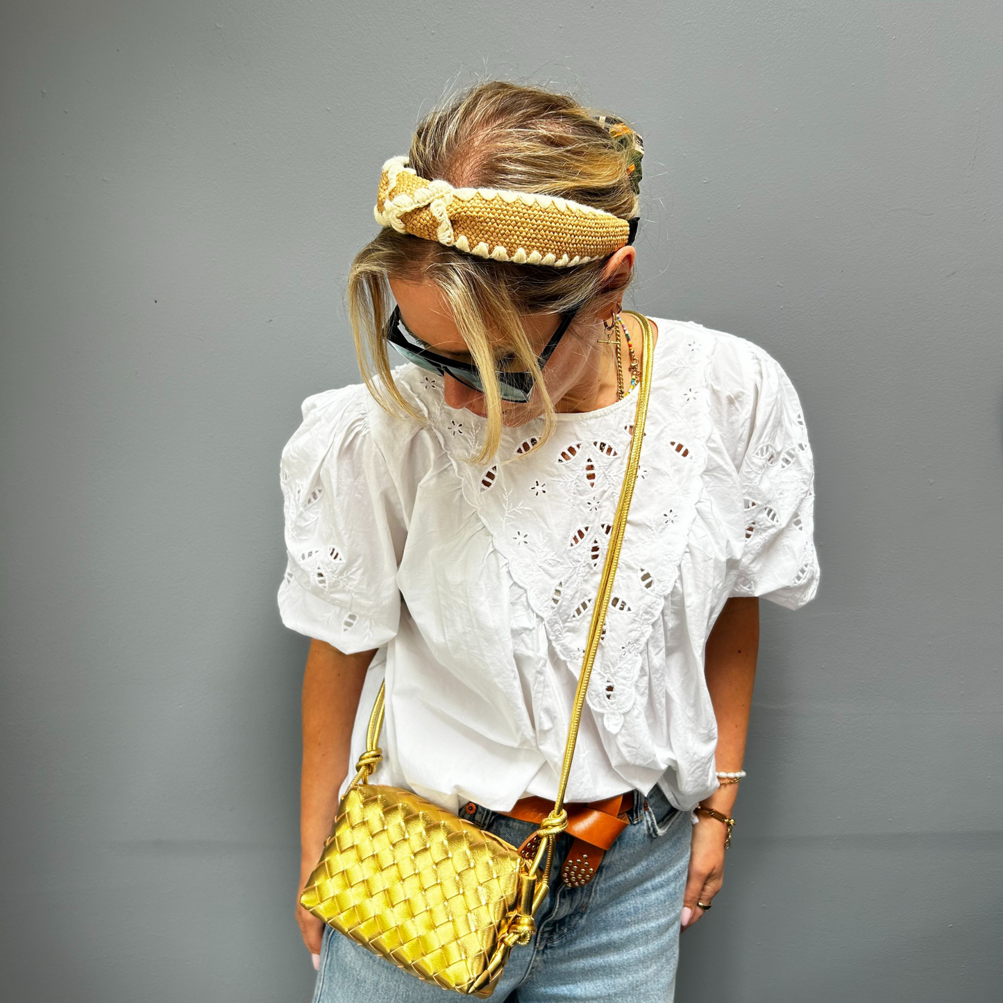 Woven Leather Looped Shoulder Bags
