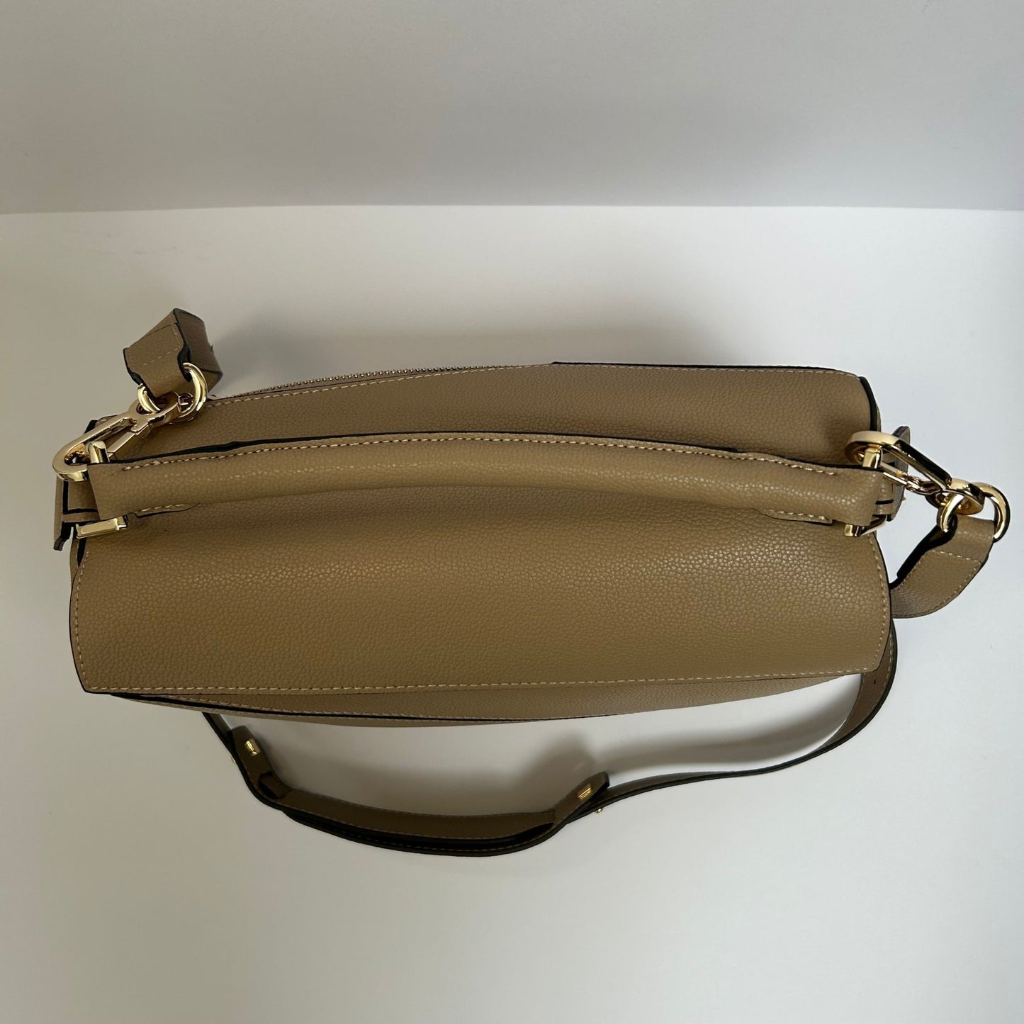 Leather Grab Handle Geometric Bag - Close-up of Hardware and Stitching