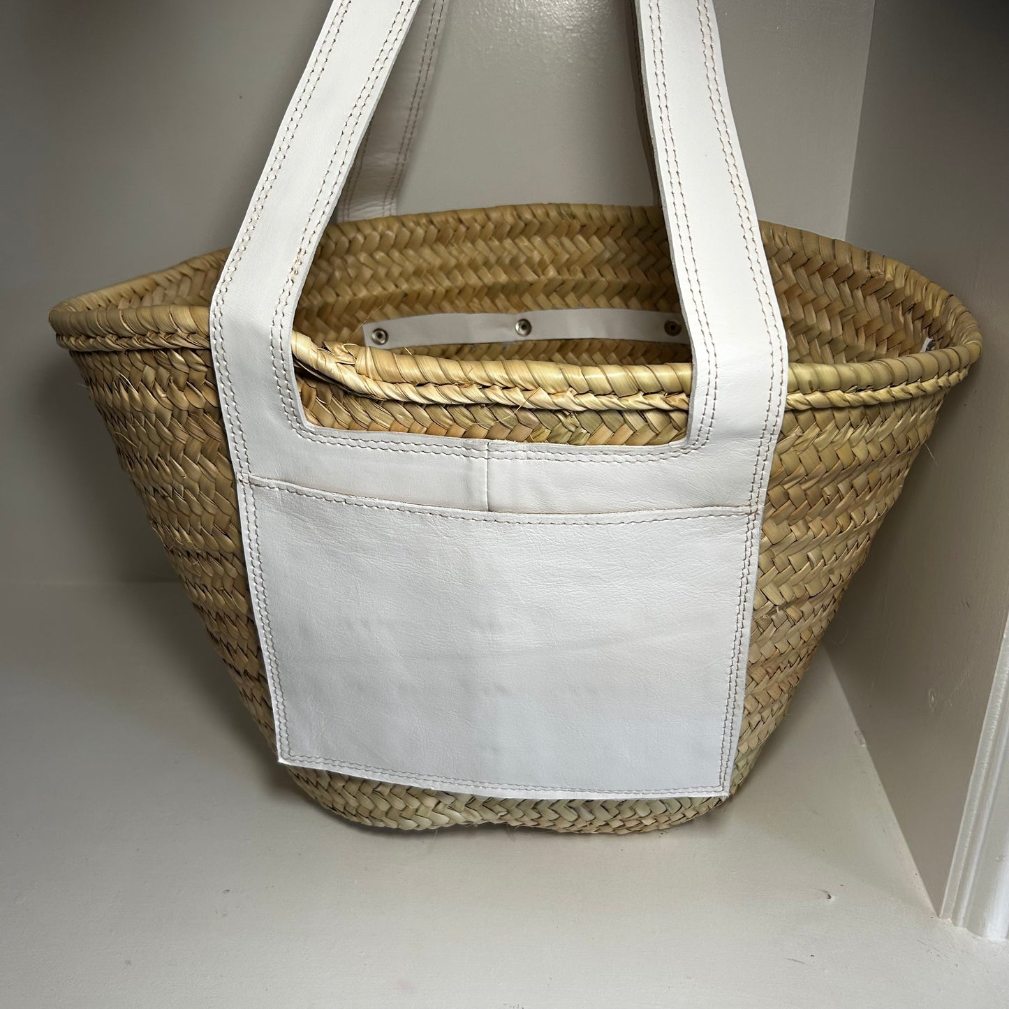 Large Straw and Leather Basket Bags