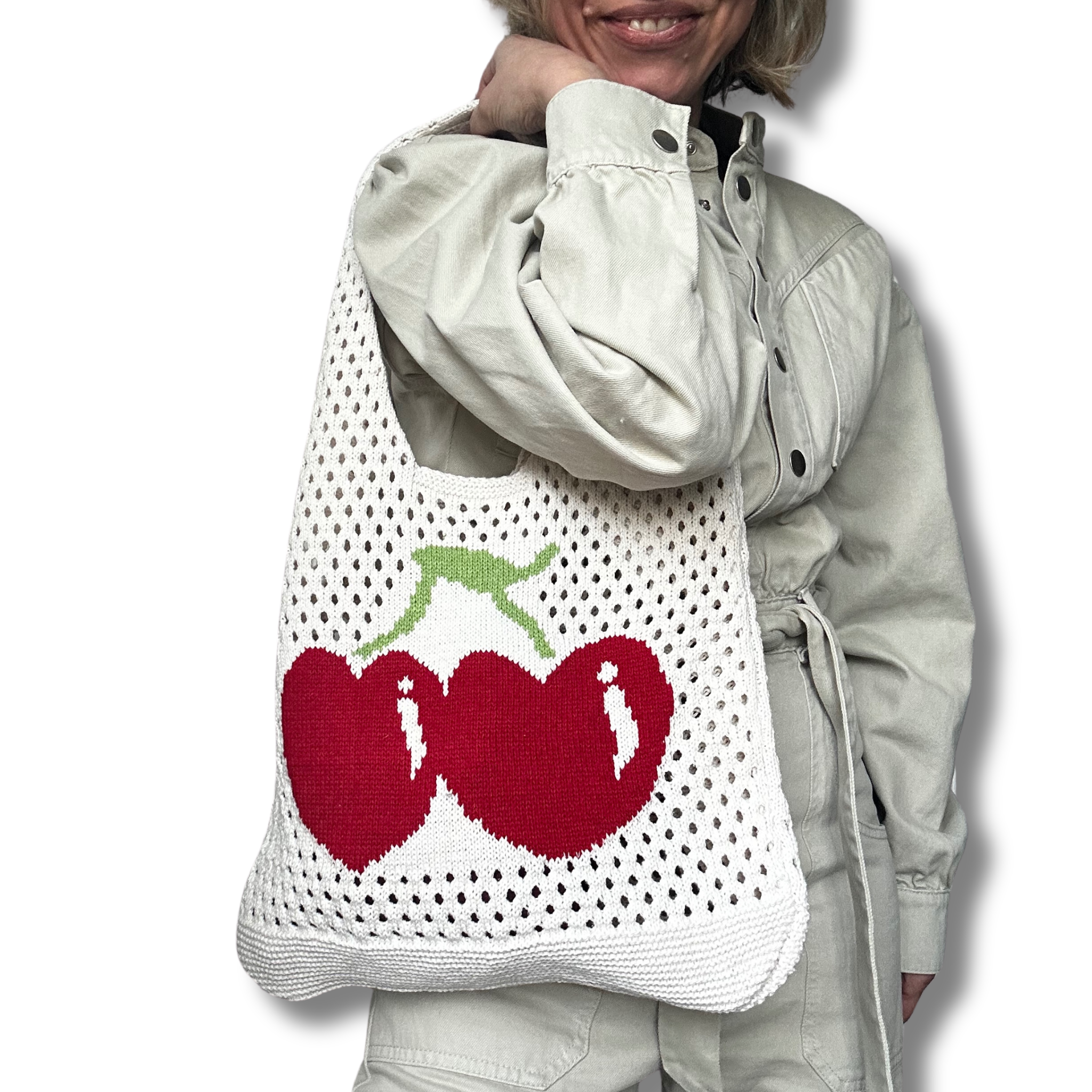 minive ハグバッグ　チェリー cherry ストラップ付き Crochet Heart Cherry Bags – Scott-Samuel