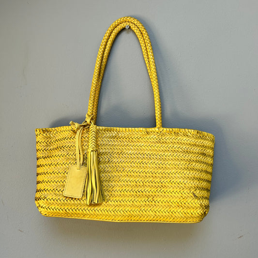 Lime Woven Leather Basket