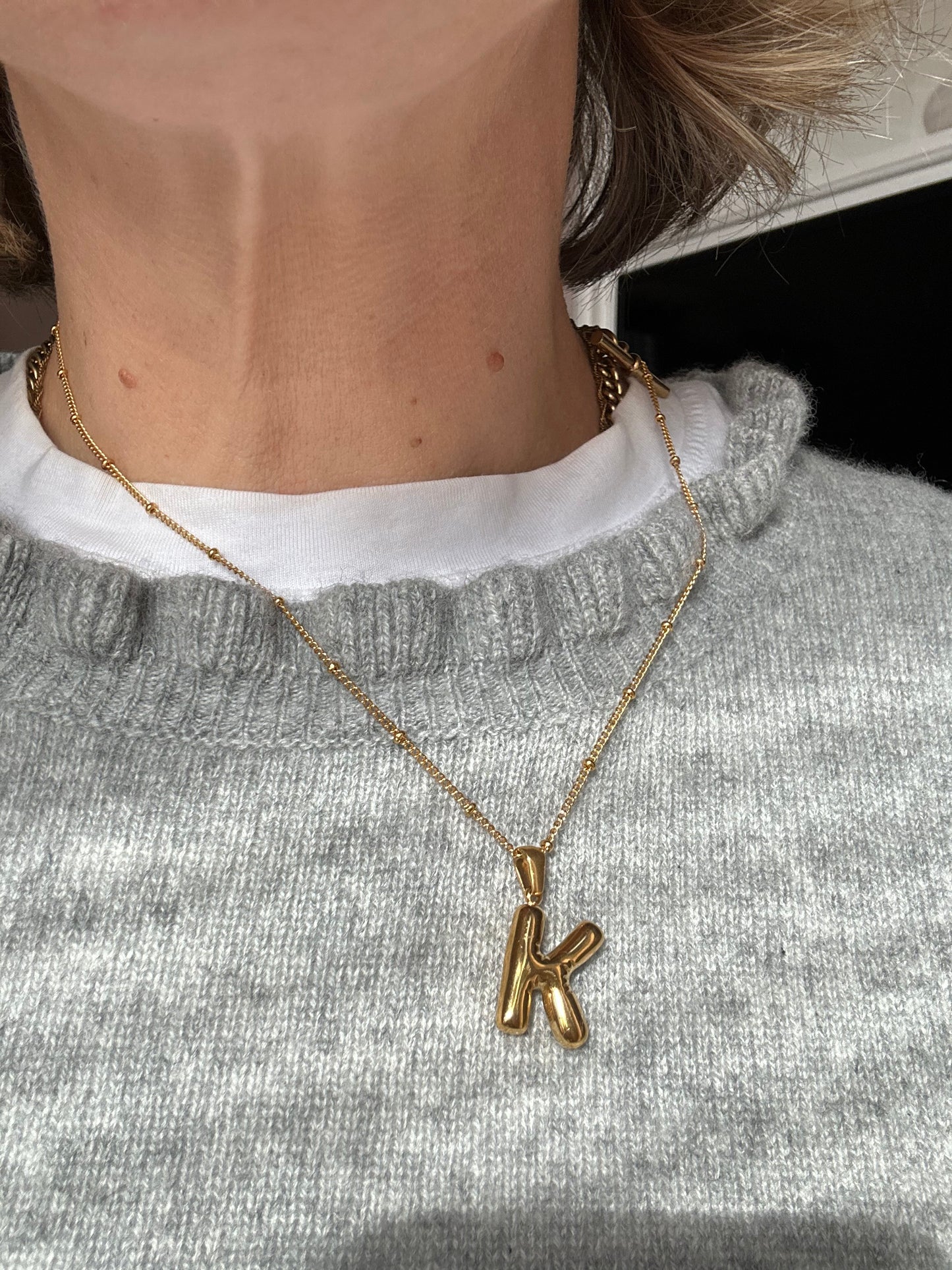 Silver Puffy Initial letter pendant
