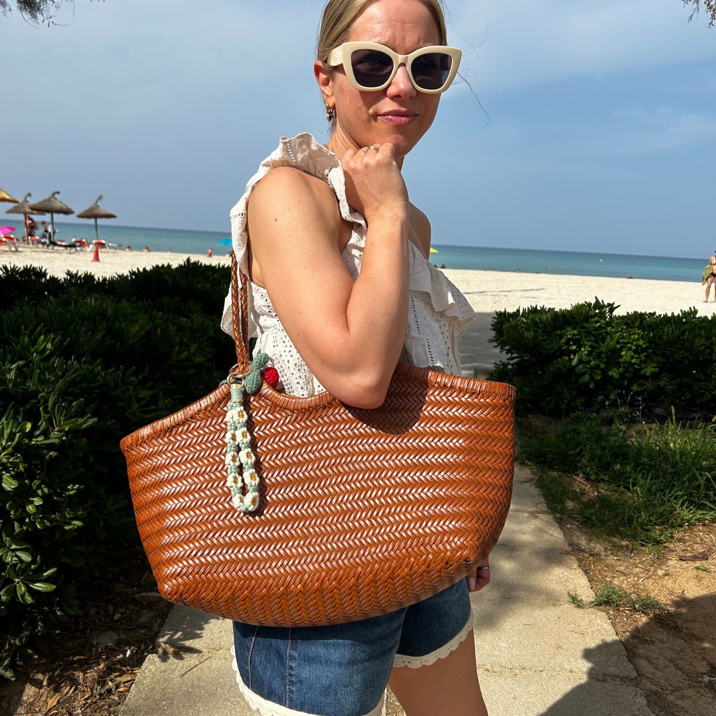 The Large Woven Leather Basket