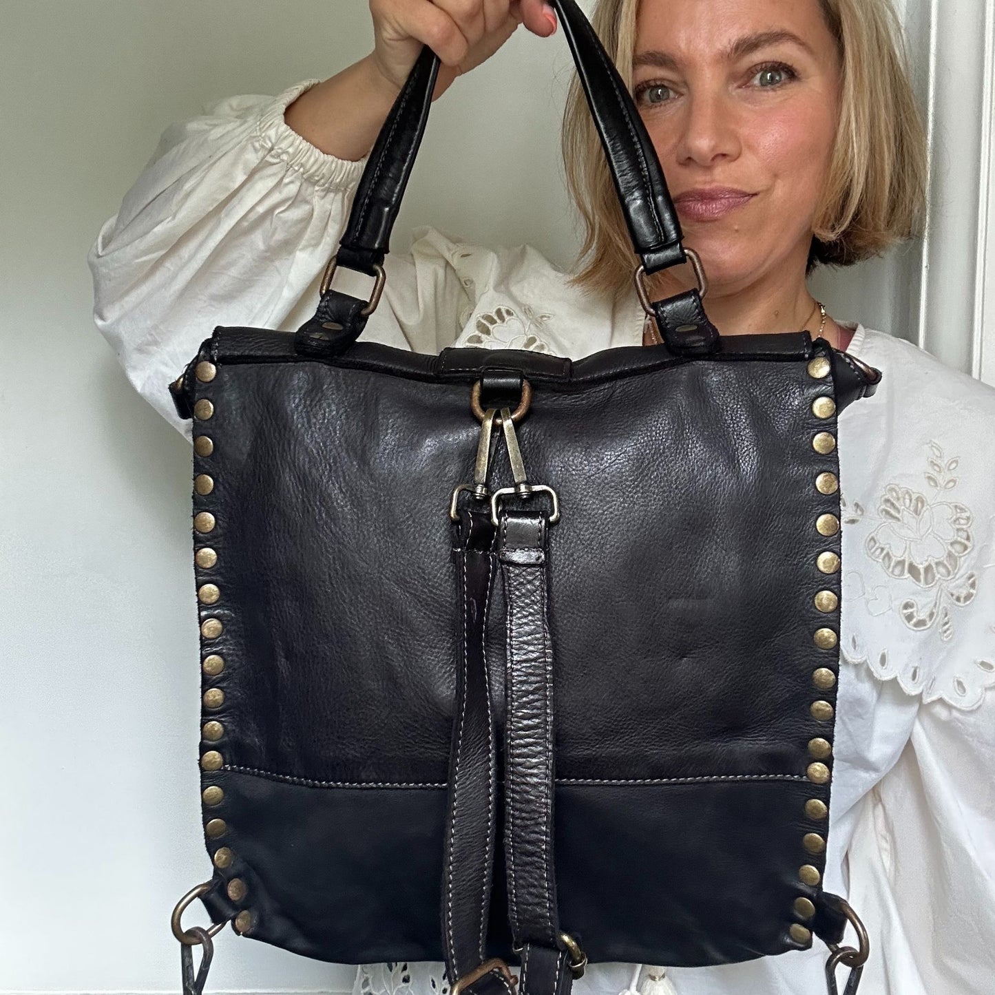 Studded Multiway Leather Satchel