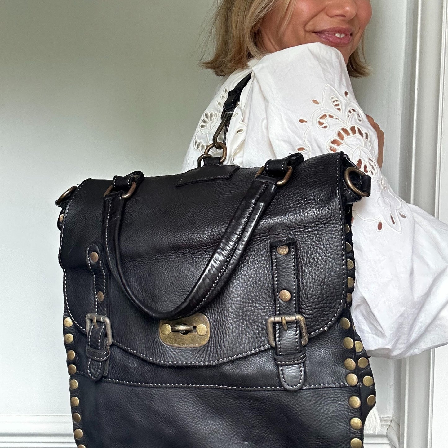 Studded Multiway Leather Satchel