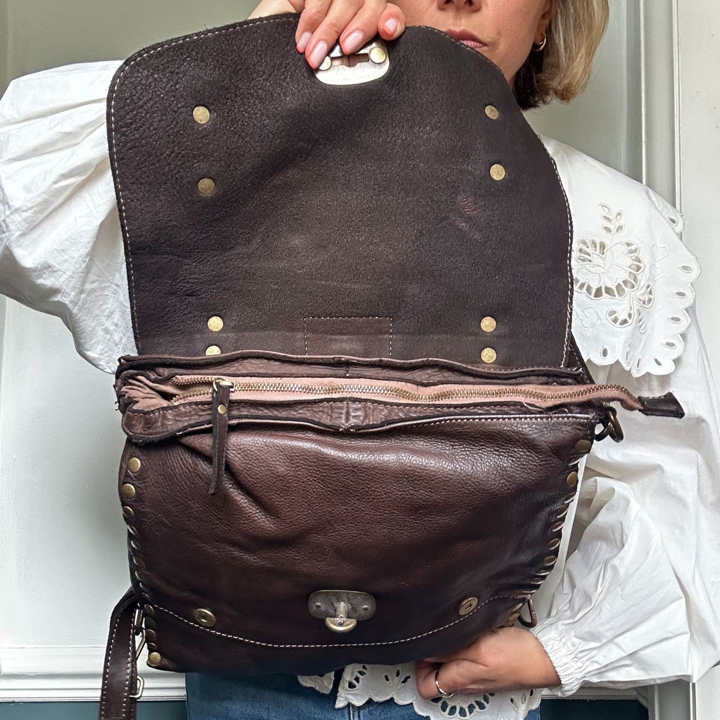 Studded Multiway Leather Satchel