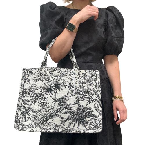 Embroidered Jungle Print Tote Bag