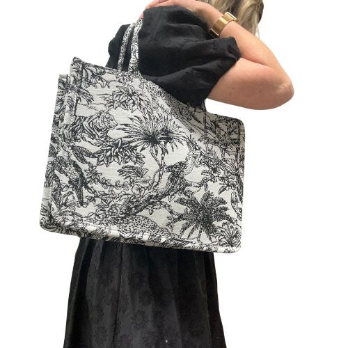 Embroidered Jungle Print Tote Bag