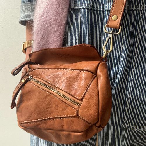 Mini Washed Leather Geometric Crossbody