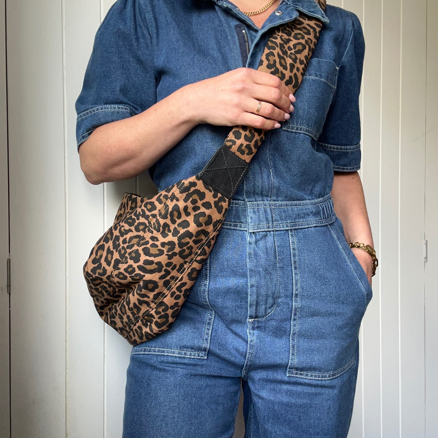 Large Leopard Print Cross Body Sling Bag