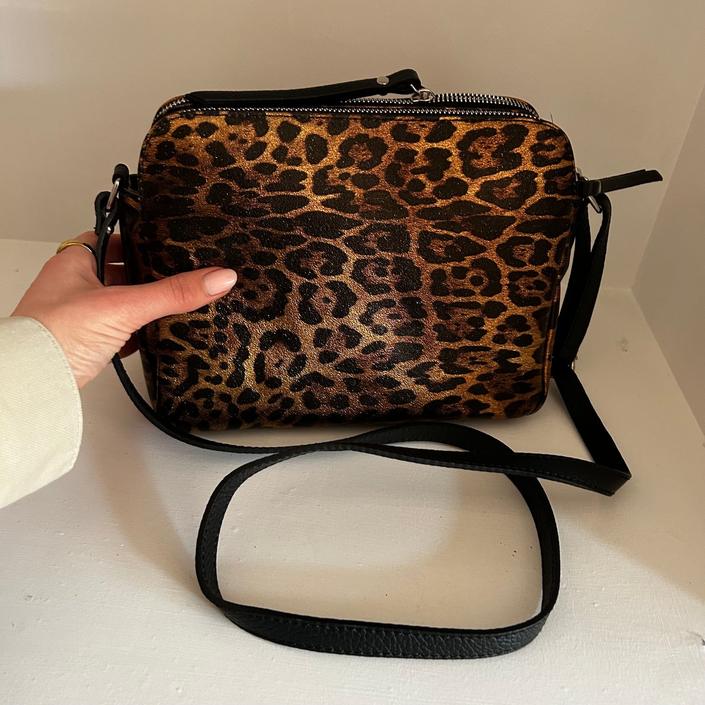 Metallic leopard crossbody
