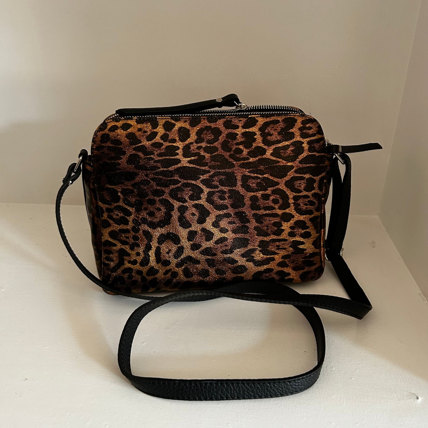 Metallic leopard crossbody