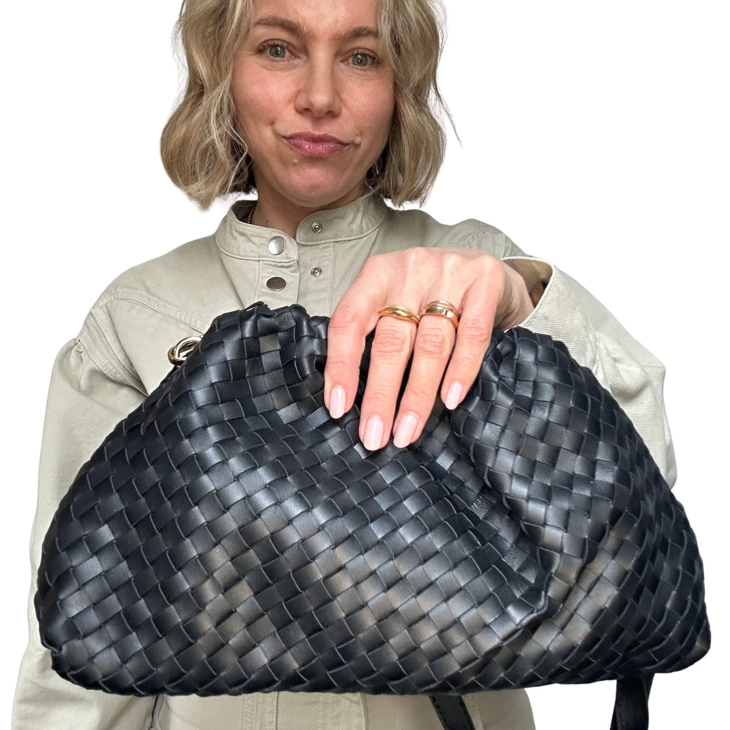 Large Woven Leather Shoulder Bag / Clutch