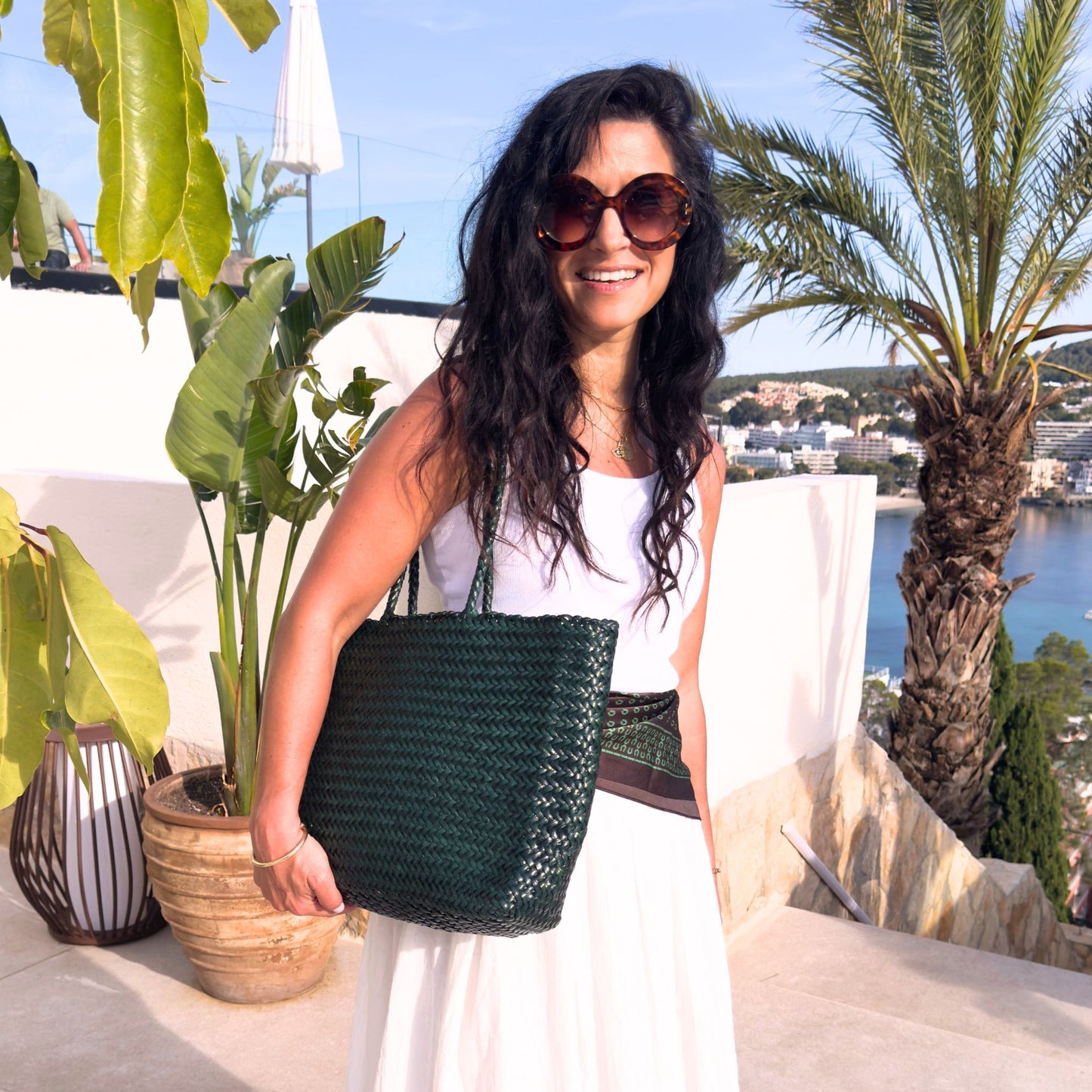 Green Woven Leather Tote Bag