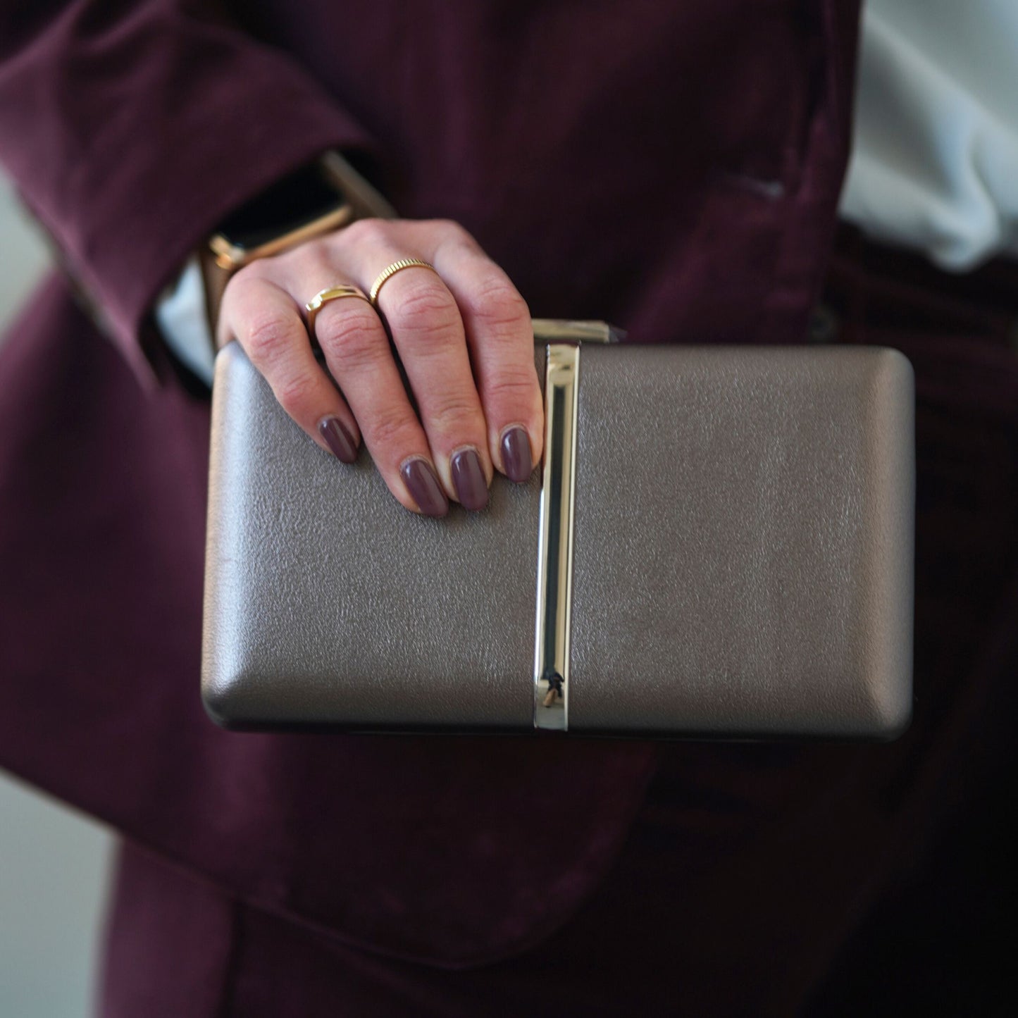 Pewter Box Clutch