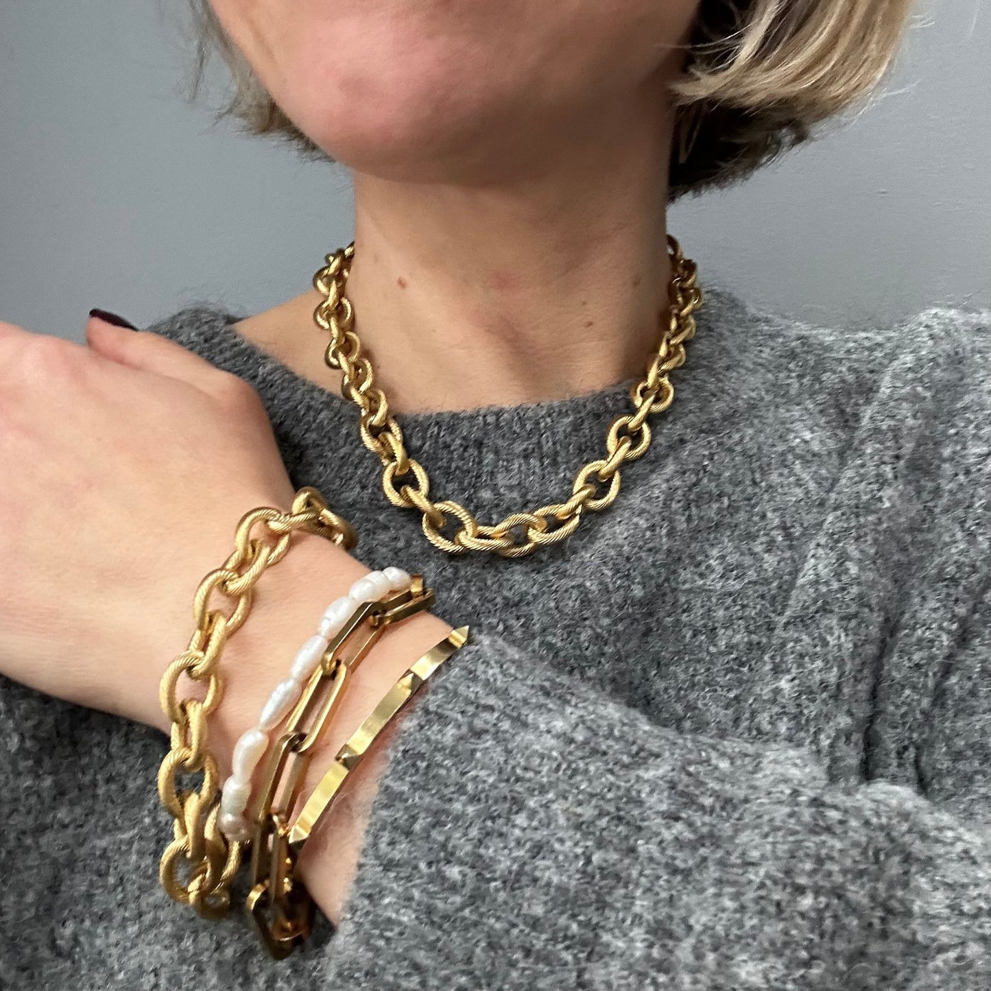 Gold Plated chunky necklace and bracelet
