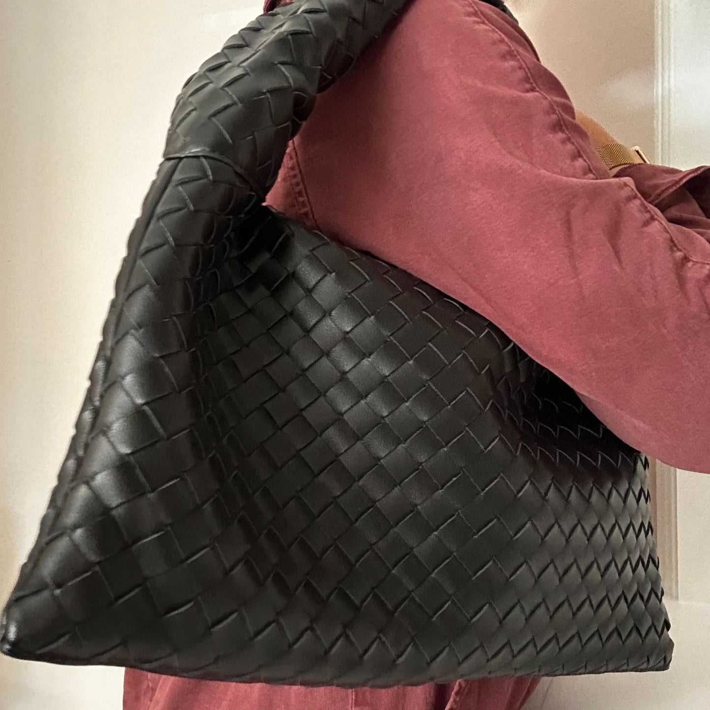Black Woven Leather Handbag