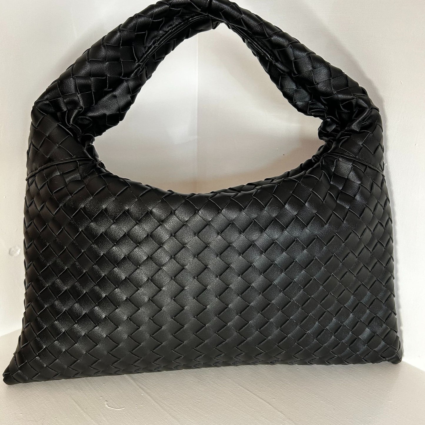 Black Woven Leather Handbag