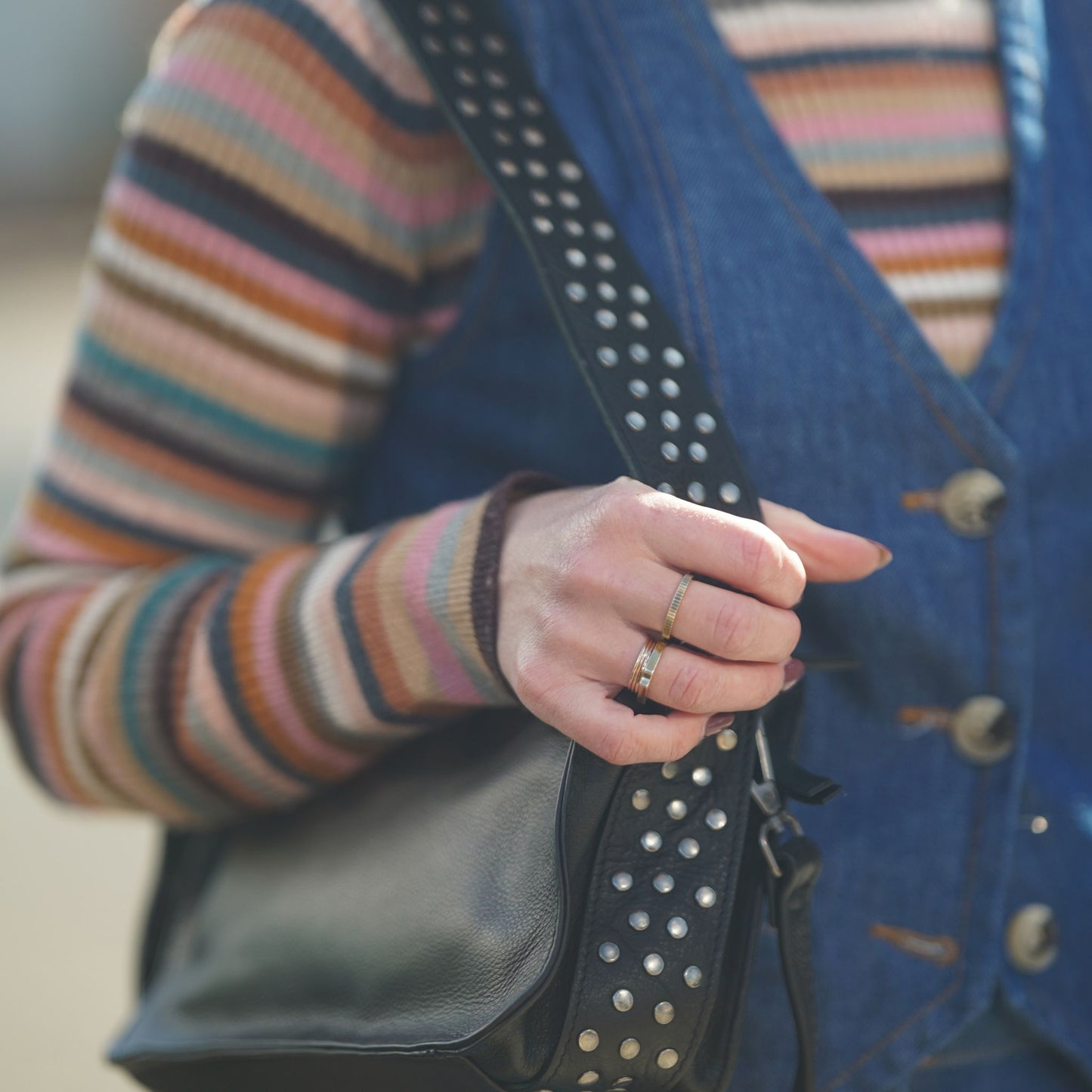 Studded Strap Leather Bag