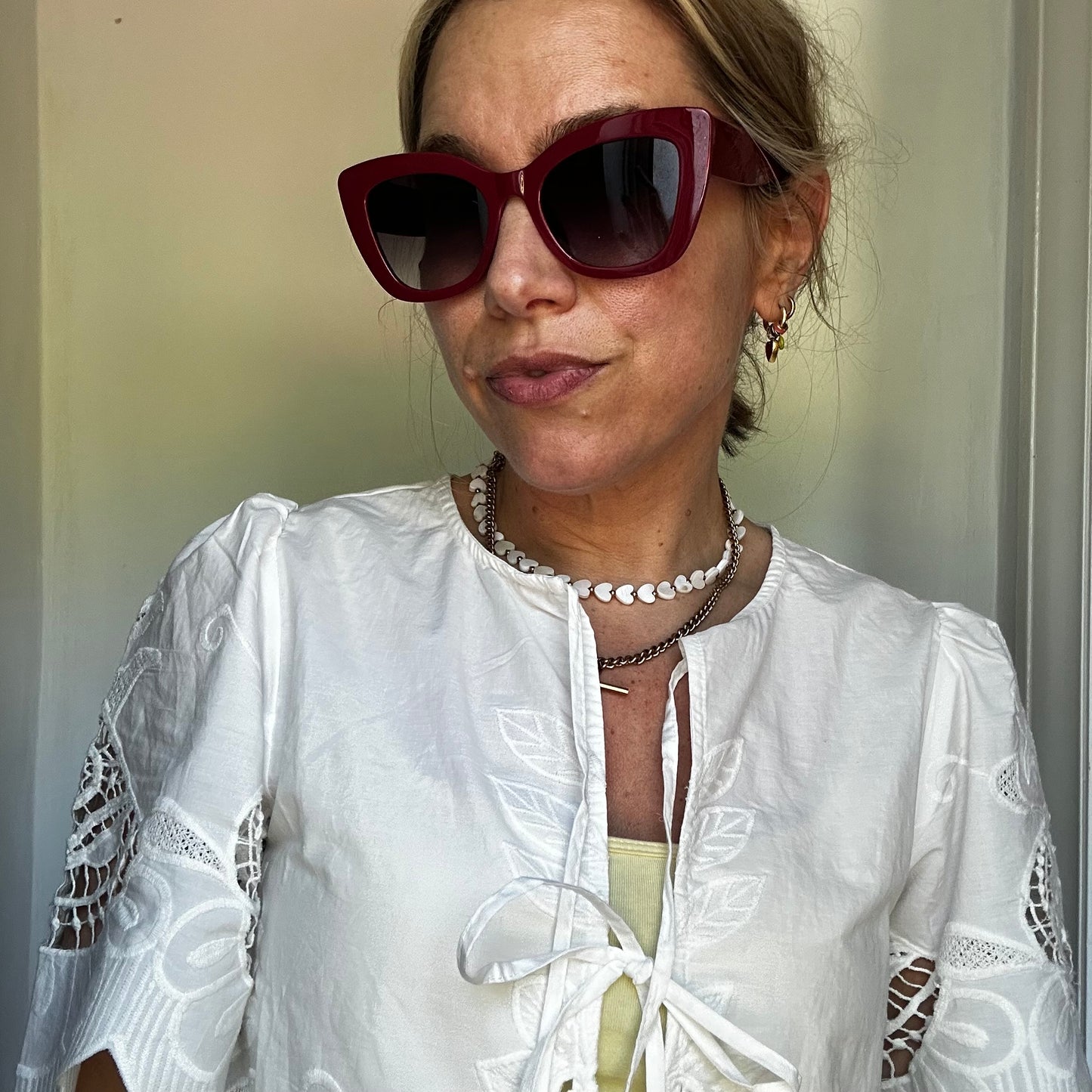 Cream / Red Cat Eye Ladies Sunglasses