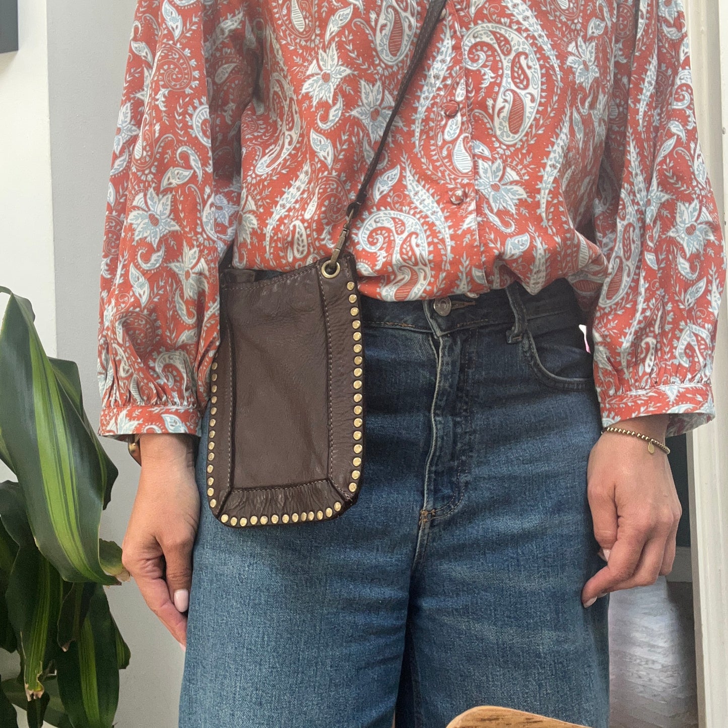 Studded Washed Leather Mobile Phone bag