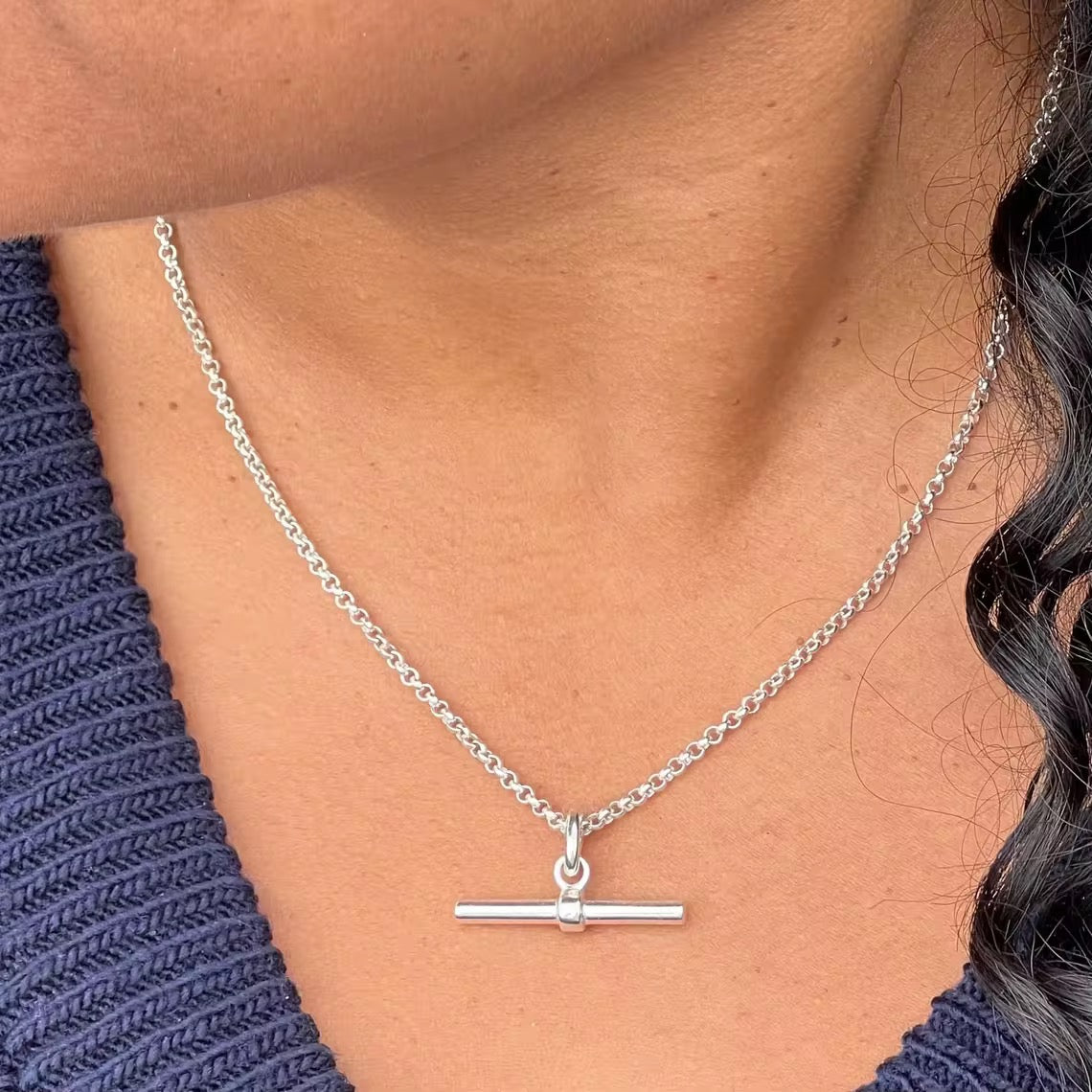 Silver T bar Chain Necklace