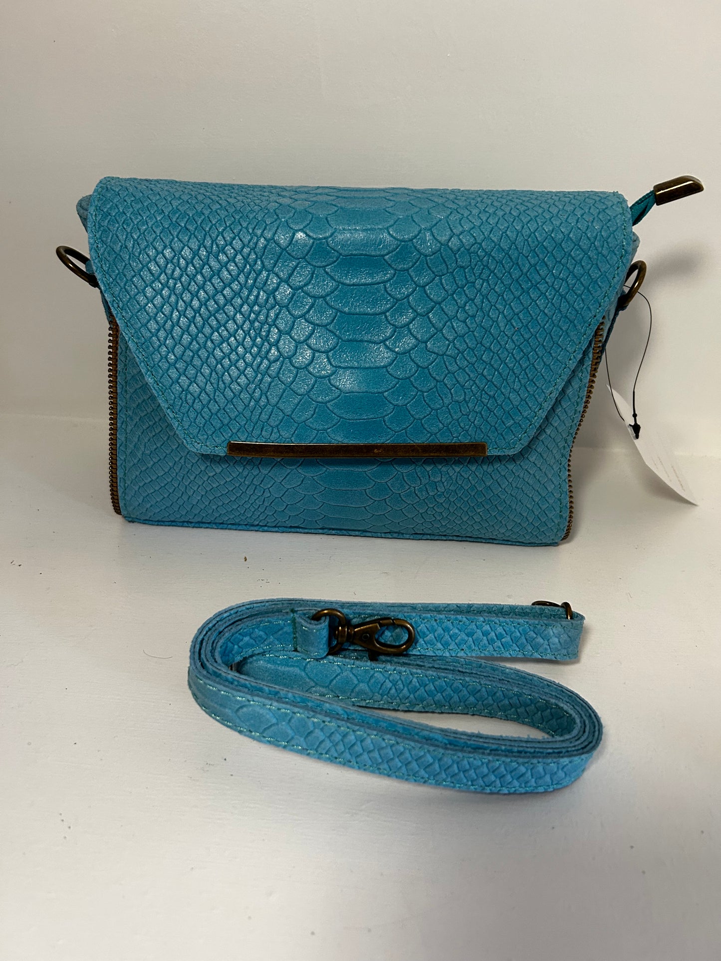 Snakeskin crossbody (turquoise and pink)