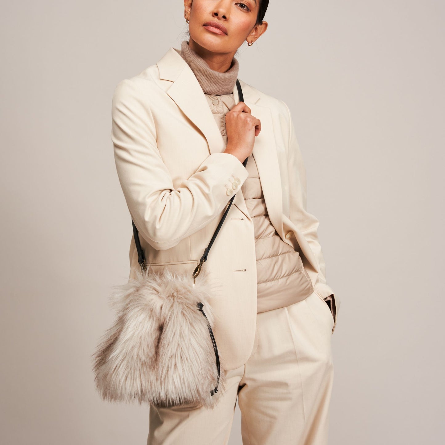 Drawstring Faux Fur and Sheepskin Bags
