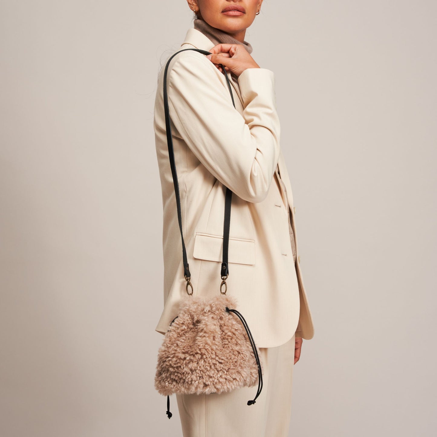 Drawstring Faux Fur and Sheepskin Bags