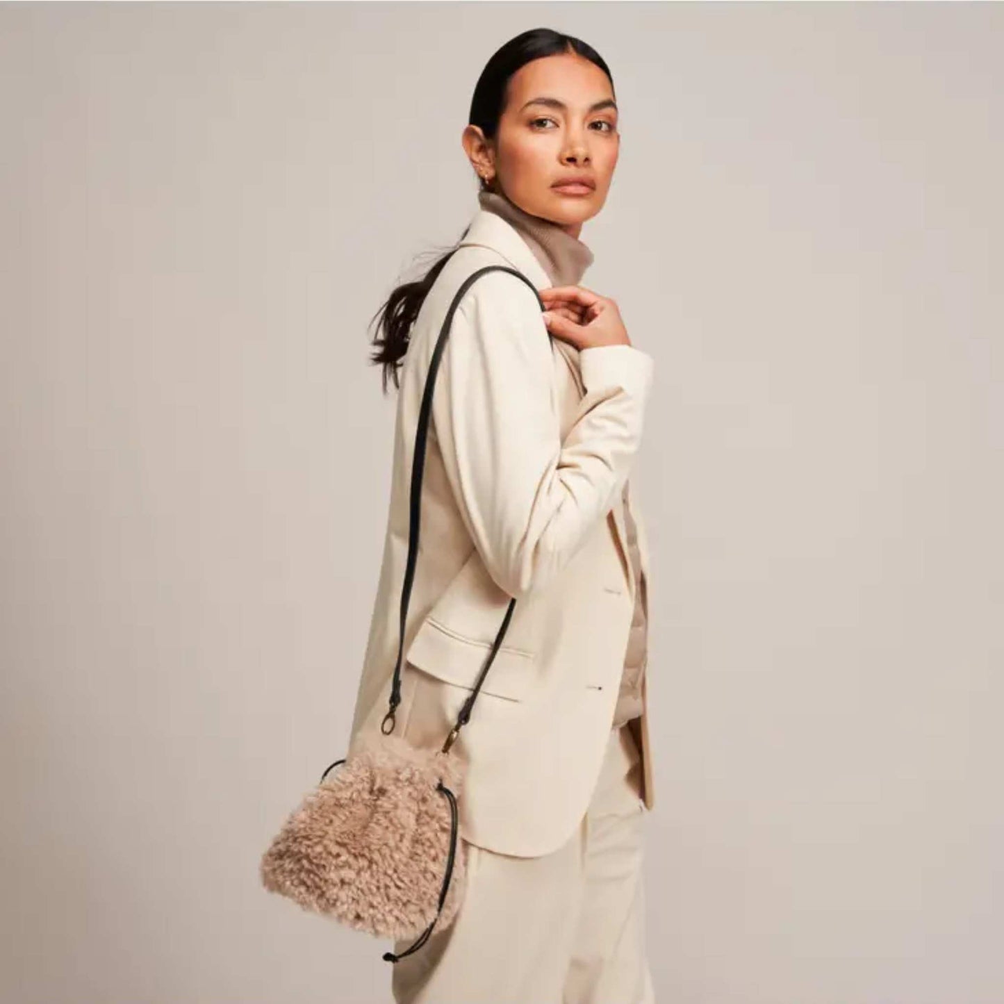 Drawstring Faux Fur and Sheepskin Bags