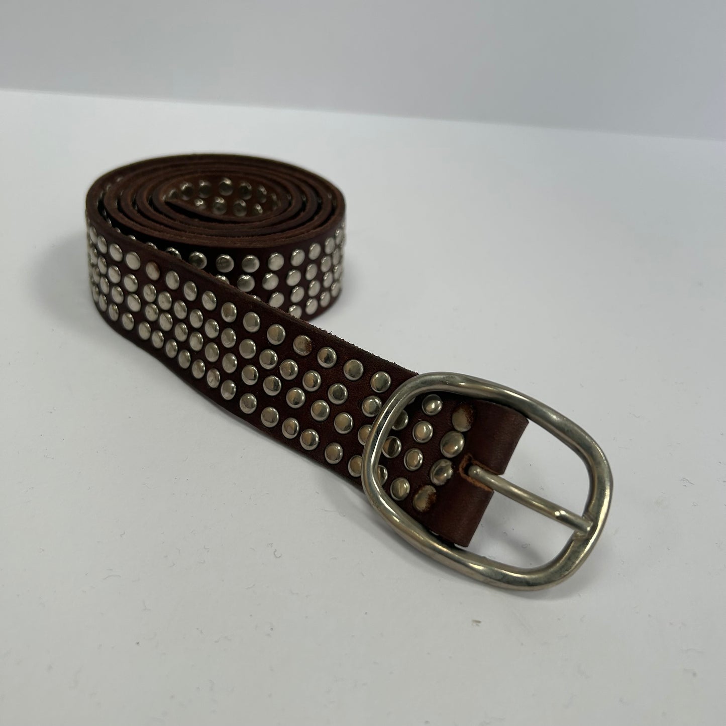 Dark brown studded leather belt