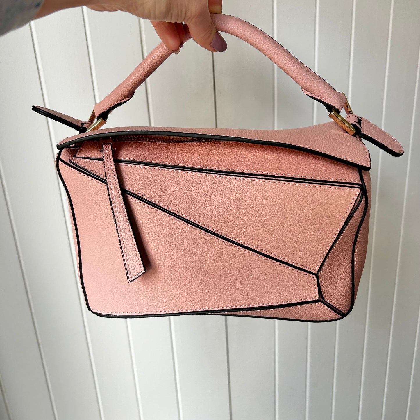 Leather Grab Handle Geometric Bags