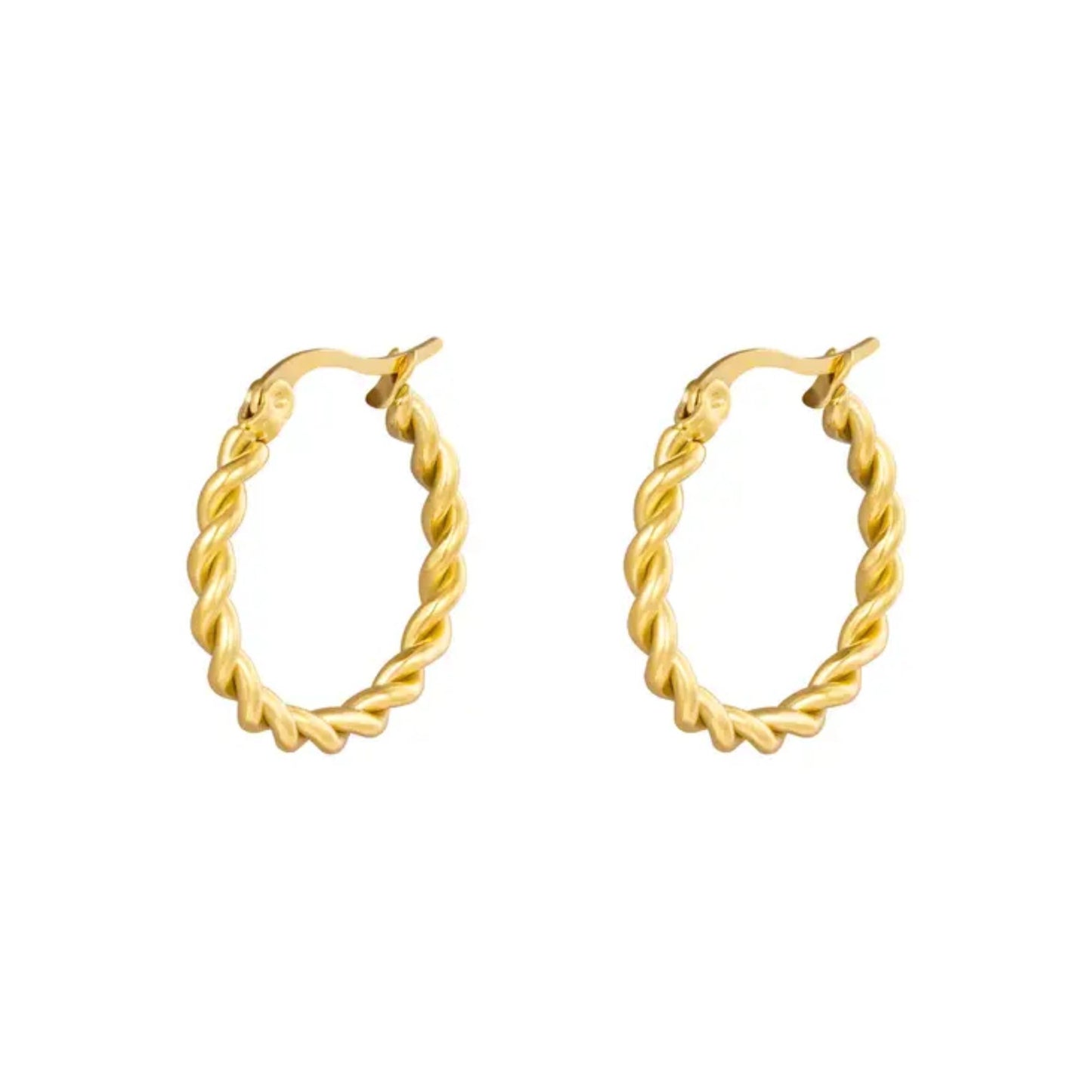 Pair of Gold Twisted Hoop Earrings by Scott-Samuel displayed on a white background