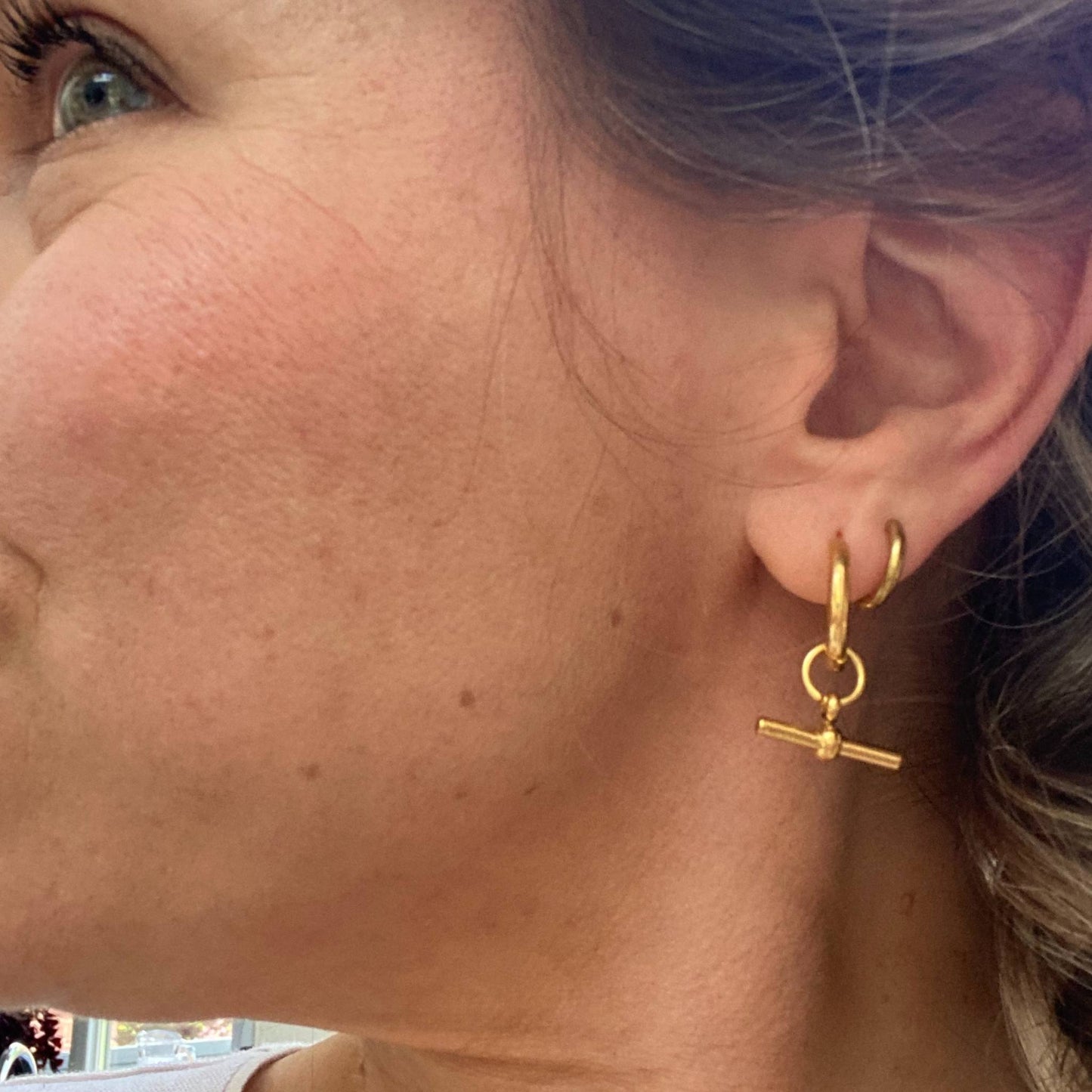 T Bar Gold Hoop Earrings