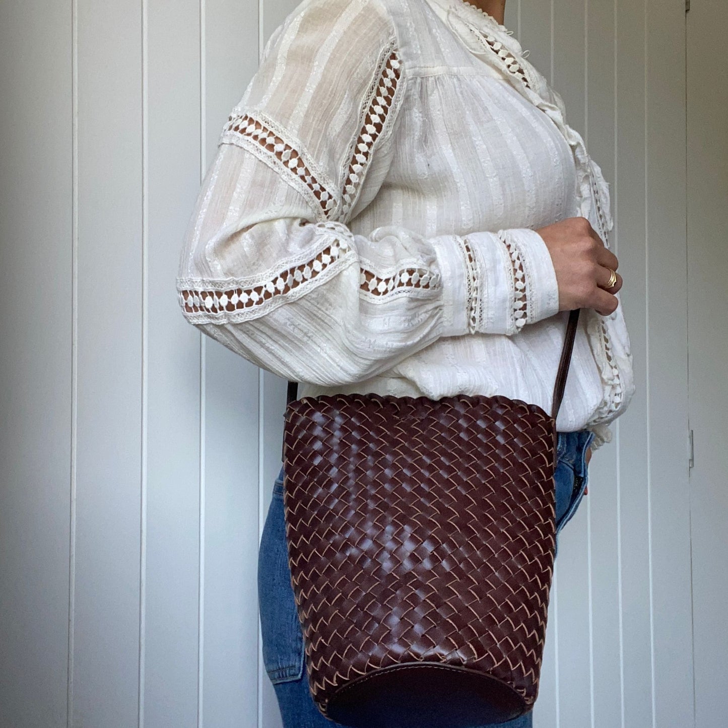 The Woven Leather Bucket Bag