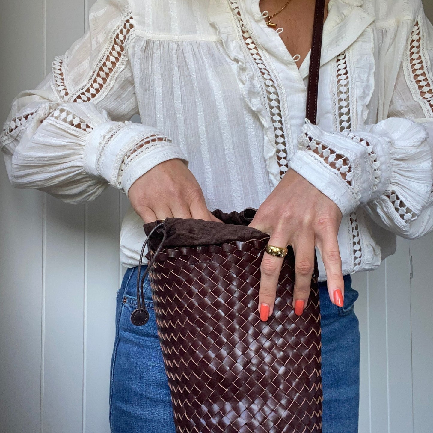 The Woven Leather Bucket Bag