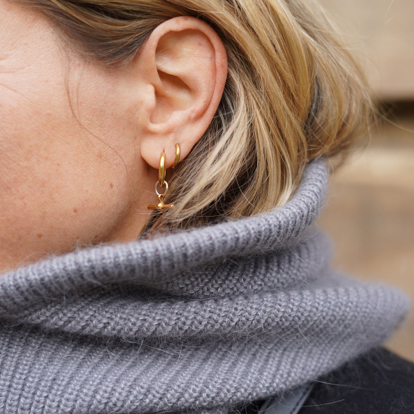 T Bar Gold Hoop Earrings