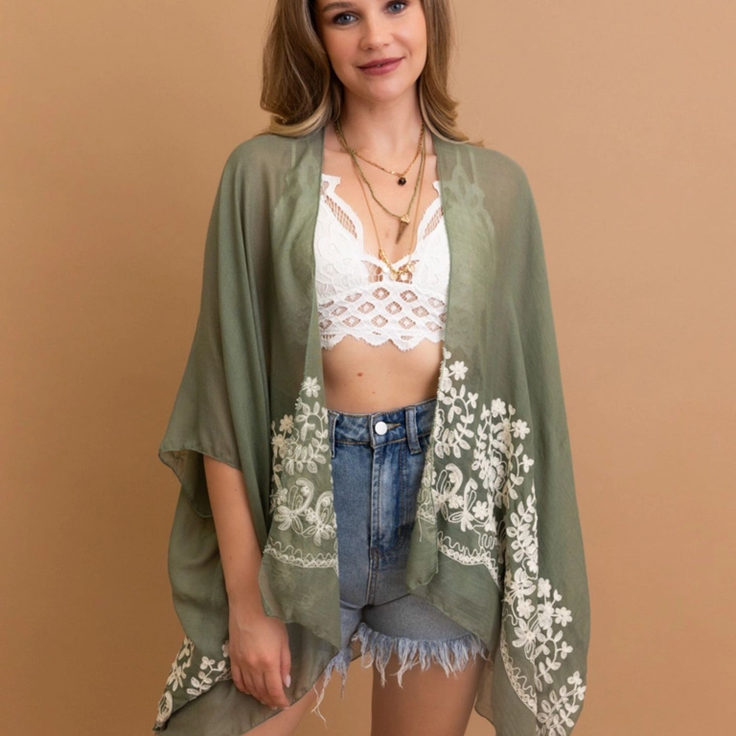 Embroidered Floral Kimono (shorter sleeve)