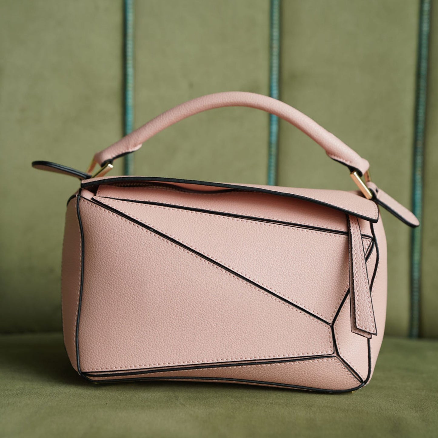 Leather Grab Handle Geometric Bags